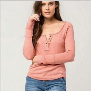 🆕 Free People Sugar and Spice Long Sleeve Henley Tee Top Blush Pink, Size XS